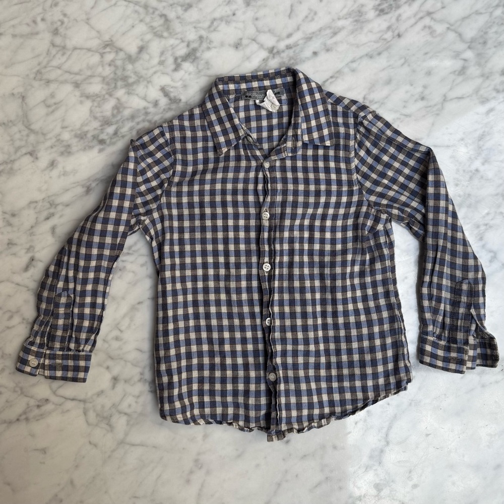 Bonpoint Plaid Kids Shirt - Blue and White